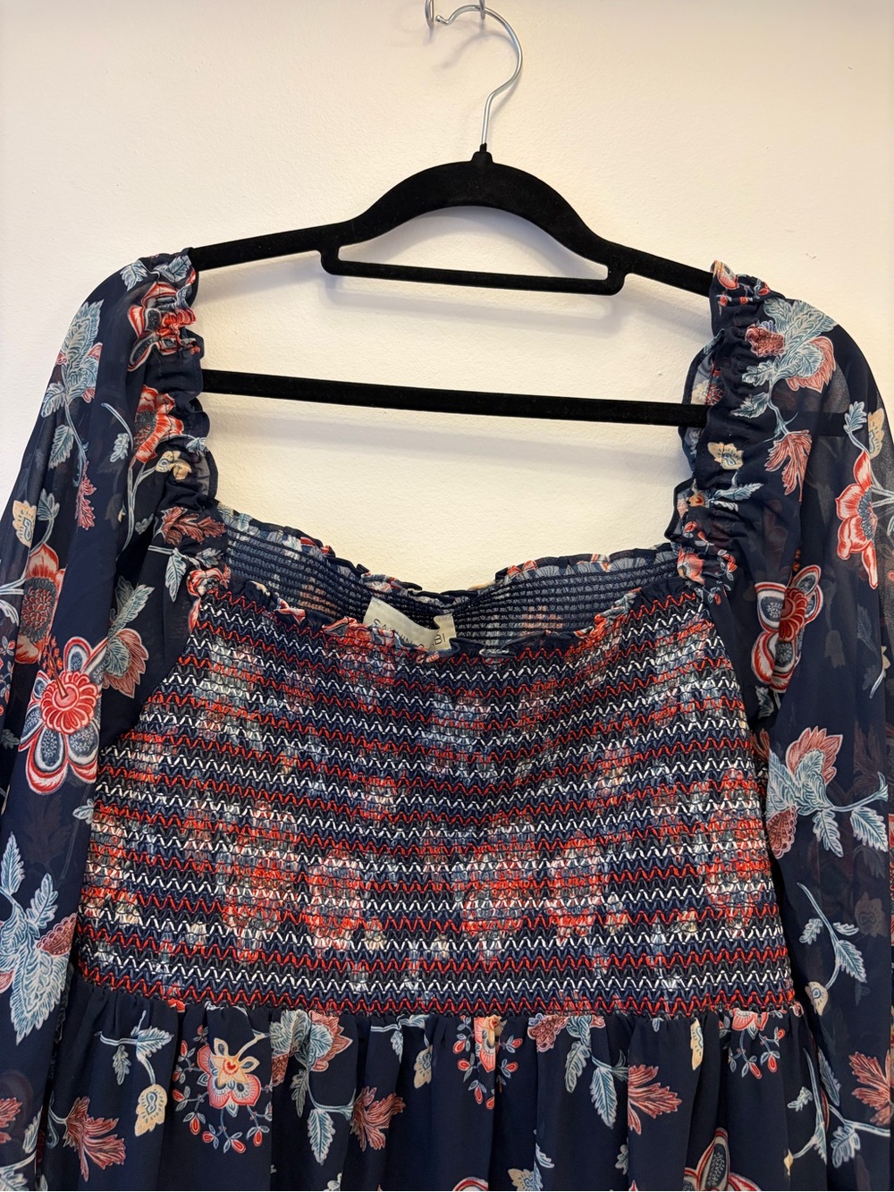 Sachin + Babi NWT Navy Floral Smocked Mini Dress Size Large L Lightweight Flowy - Picture 4 of 10